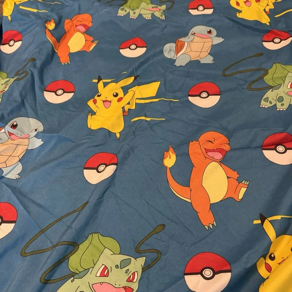 Pokemon Twin Size Fitted Sheet Polyester‎ Blue Pikachu Charizard Bulbasaur
